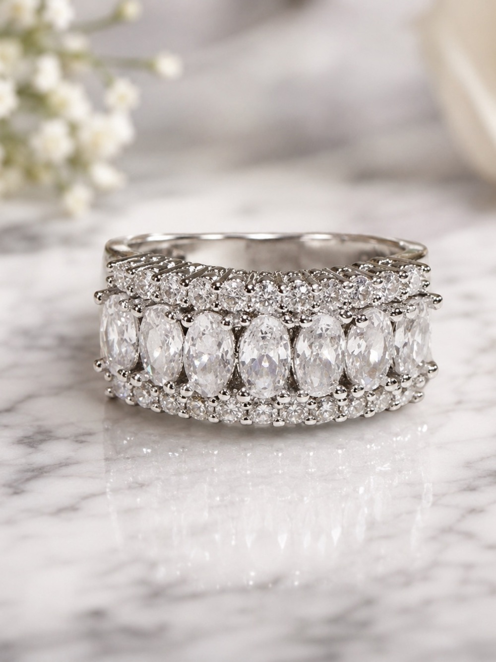Size 8 18K White Gold Filled CZ Halo Ring | Oval Cut | Wedding anniversary